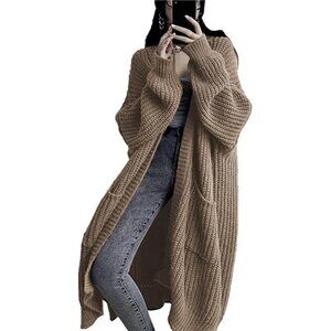 Womens Long Cardigan Sweaters Open Front Oversized Light Brown